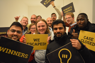 Picture of the PhD students of the research unit after finishing a escaperoom.